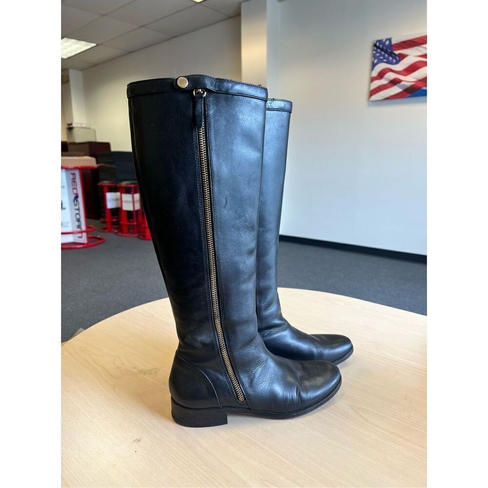 J. Crew Classic Black Leather Outter Zip Riding Boots sz 6 EUC